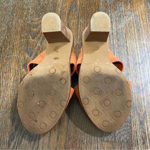 UGG Celia Orange Suede Sandals Size 7M Stacked Heel Mules - Picture 5 of 10